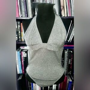 Silver Halter Neck One Piece Swimsuit